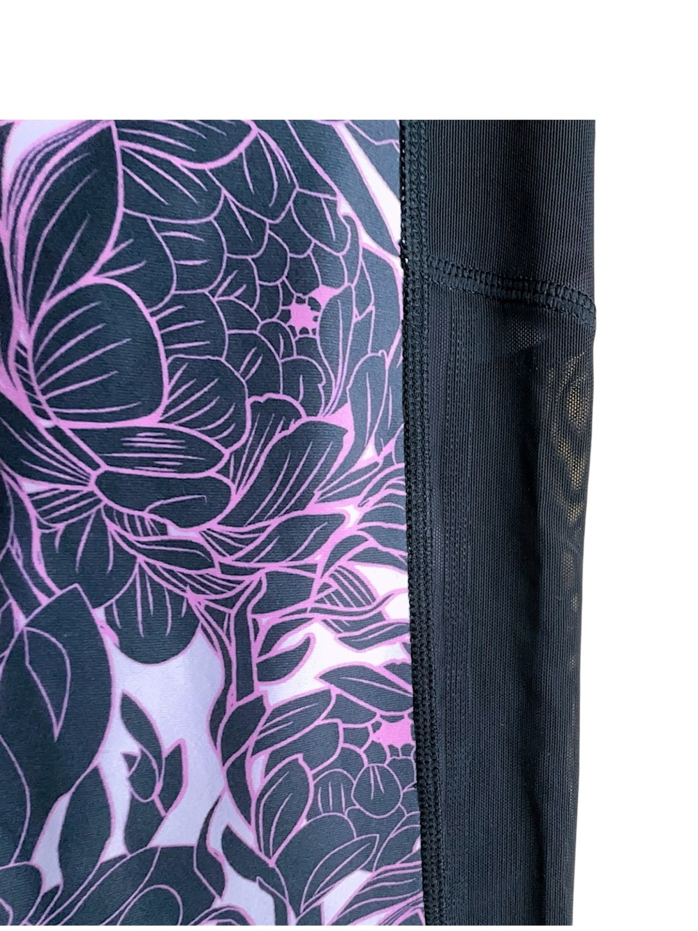 GURU ACTIVE NWOT FLORAL LEGGING PINK & BLACK SIDE & INTERIOR POCKETS | LARGE - Picture 5 of 11